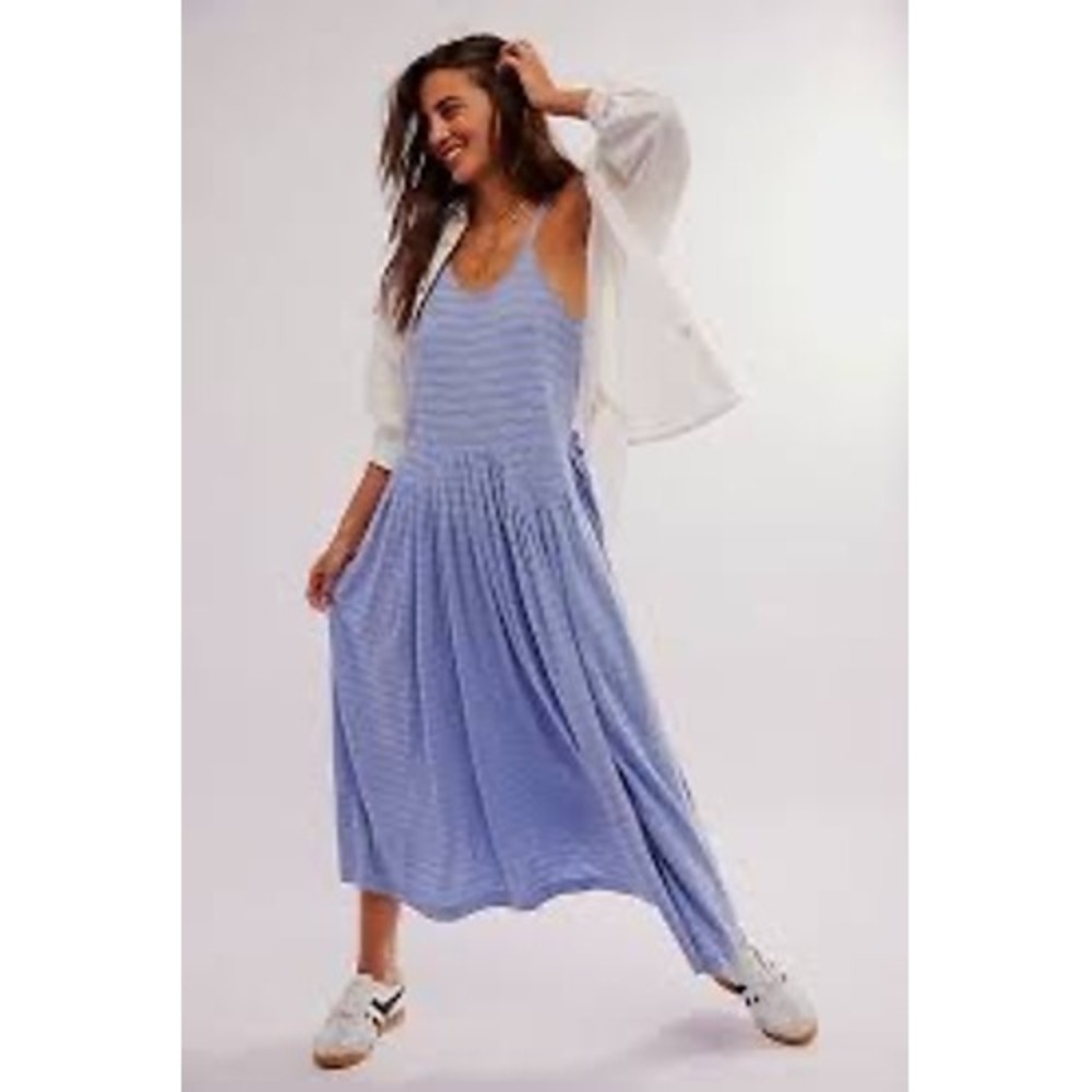 FP Beach Striped Maxi Dress Casual Sundress‎ Criss Cross Back Size S